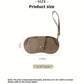 Brown hanging PU leather eyeglasses case with strap, shown with product size diagram