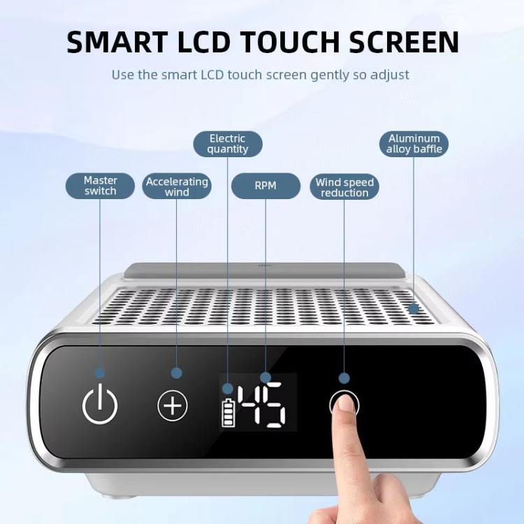 Nail dust collector with front LCD touch screen and rounded control icons