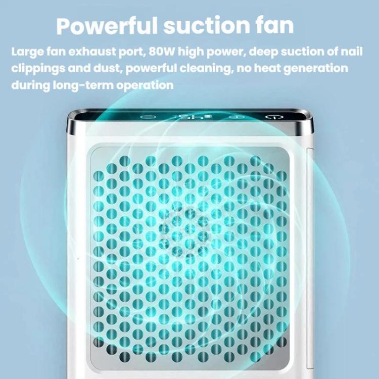 Nail dust collector showing internal suction fan behind the perforated intake