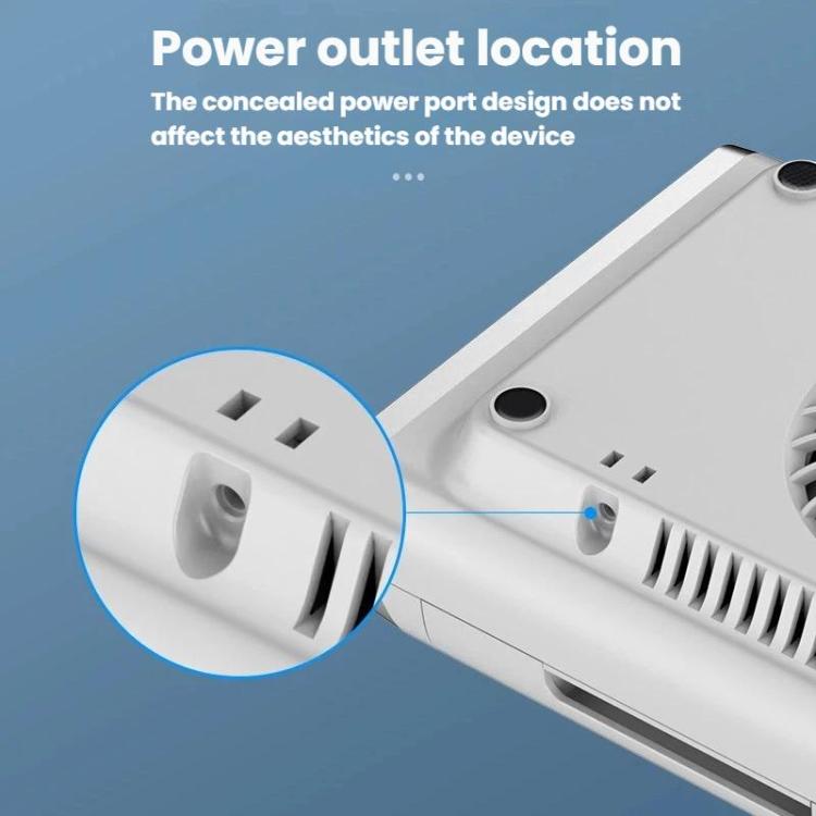 Nail dust collector with concealed power port area and side ventilation grilles