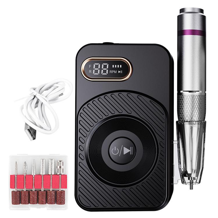 BLUEQUE portable rechargeable nail file, black base with LCD display and metal handle