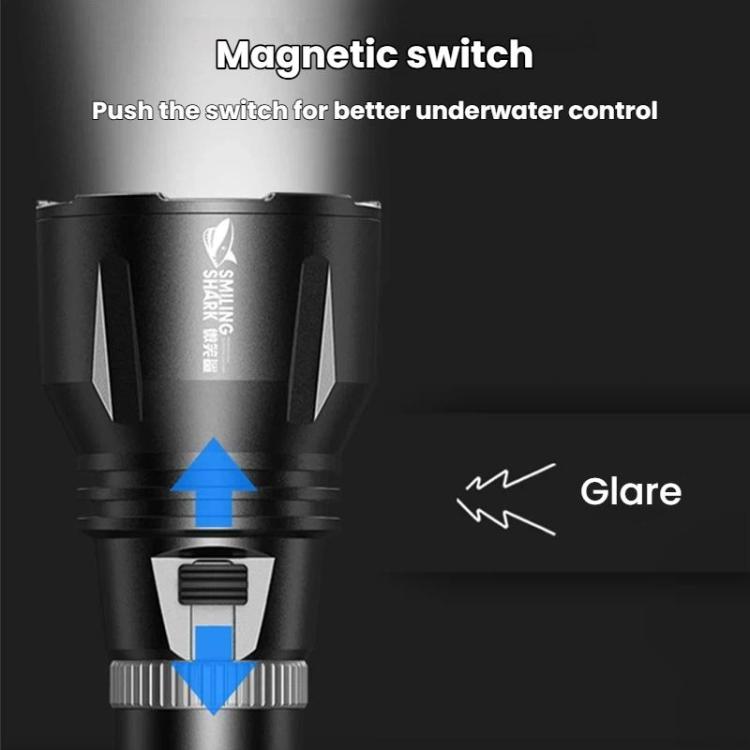Magnetic control diving flashlight with switch housing and knurled collar detail