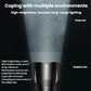 Black diving flashlight front with water droplets on the body