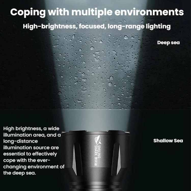 Black diving flashlight front with water droplets on the body