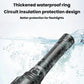 Black diving flashlight with thickened waterproof ring, water splash by the head