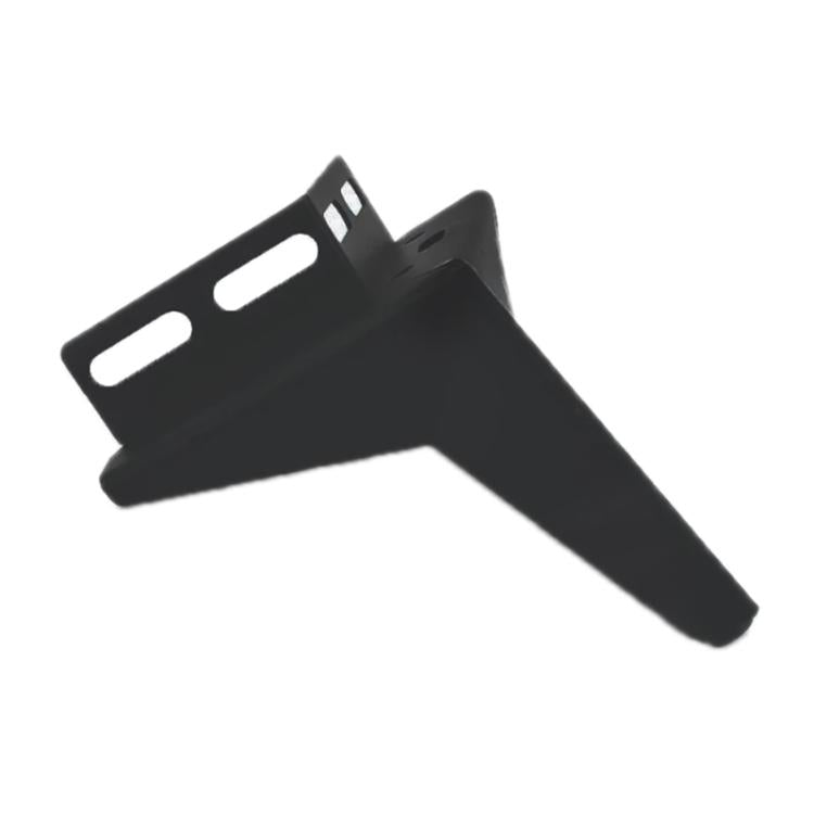 Black three-pronged furniture corner bracket with elongated mounting base and holes