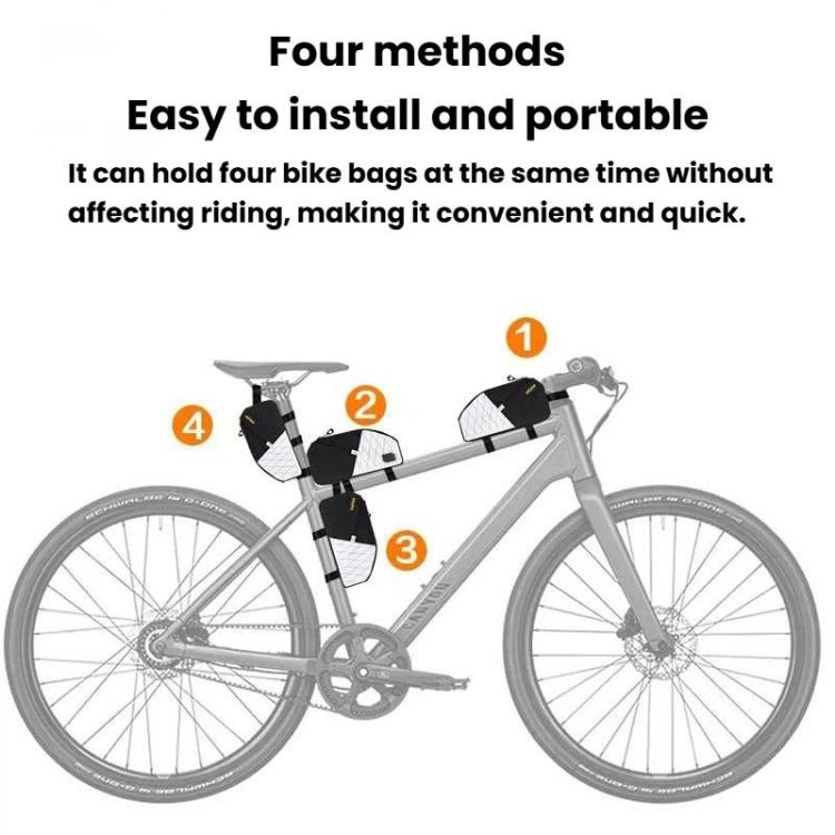Bike with top tube frame bag positioned for multiple attachment points