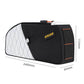Black and white bike top tube frame bag with marked dimensions for fit