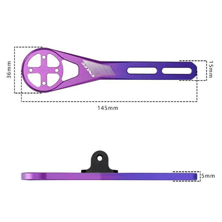 Purple bike computer mount extension base with mounting holes and side slits