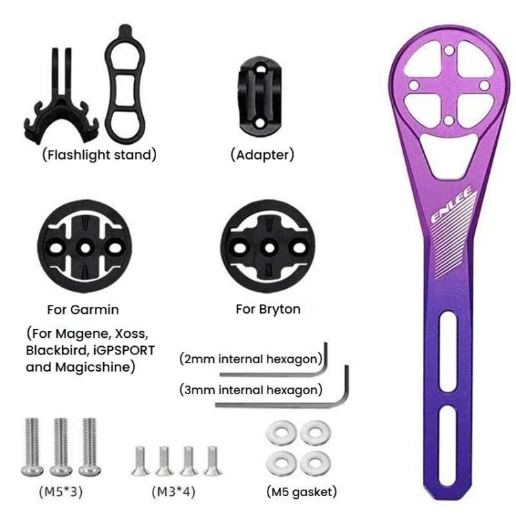 Purple bike computer mount extension base with integrated mounting slots