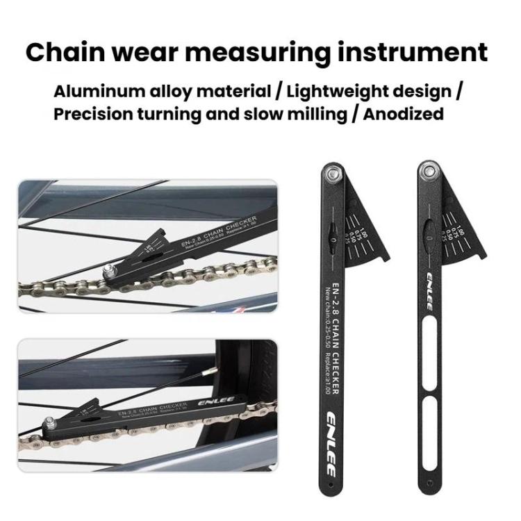 Bike chain wear measuring tool with two gauges and long measuring bars, black
