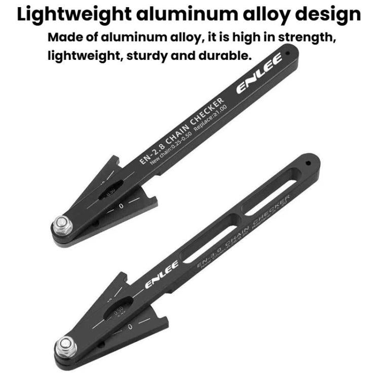 Lightweight aluminum bike chain checker with two measurement arms, black