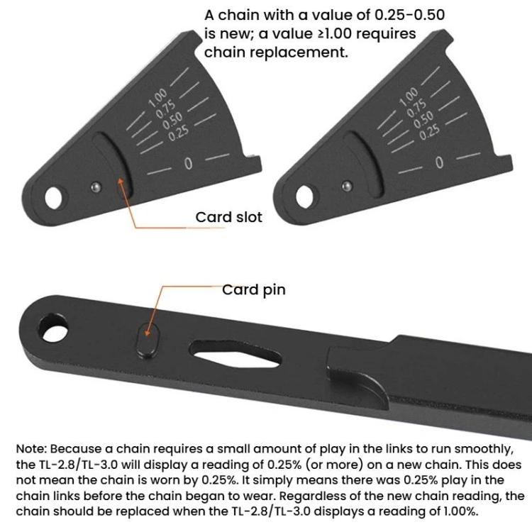 Bike chain checker with card slot and pin guide, black