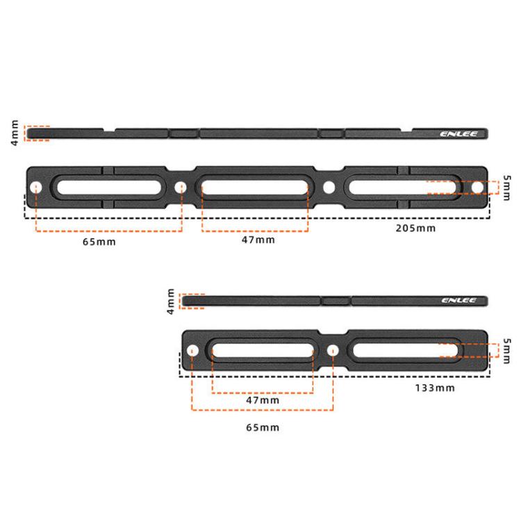 ENLEE adjustable bottle cage bar size diagram, black with oval holes and markings