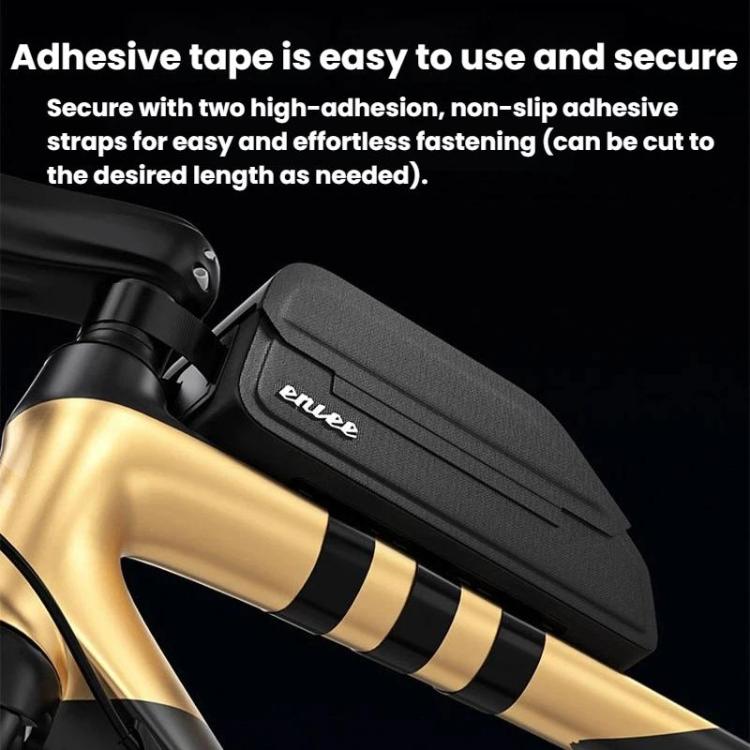Black bike frame tube bag with two adhesive mounting straps