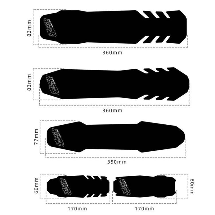 Black silicone bike frame protector pads, measured 360mm and 170mm lengths