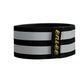 Black and gray reflective ankle strap with yellow side logo patch