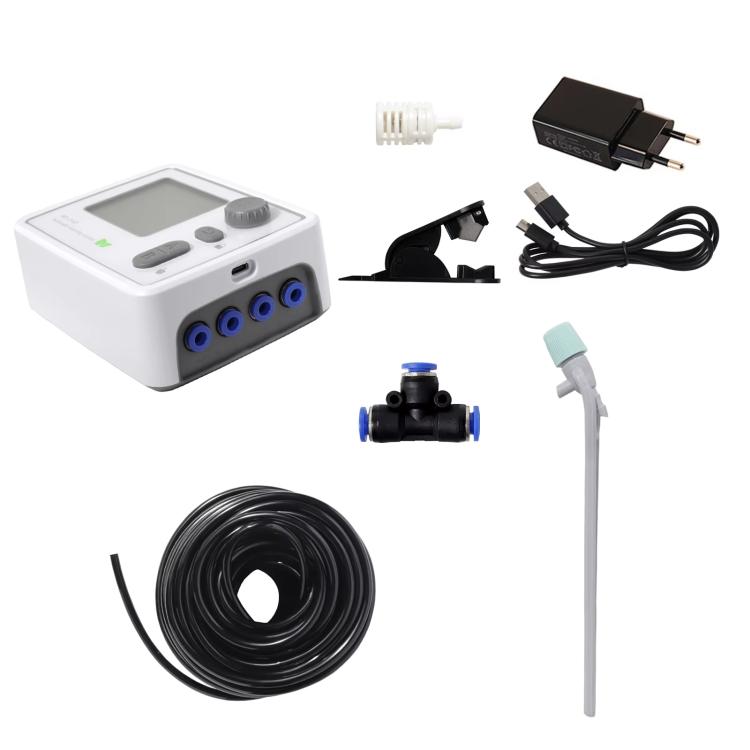 Automatic potted plant watering controller with dual pumps, tubing, and drip arrow fittings
