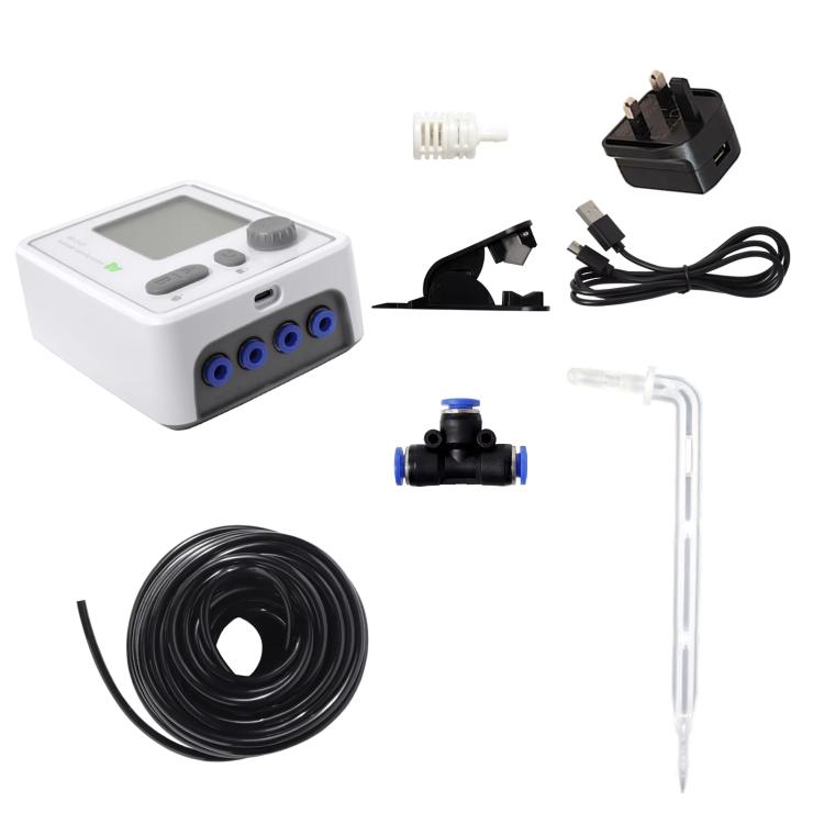 Smart dual-pump watering set with controller, dual outlet valves, and transparent drip arrow