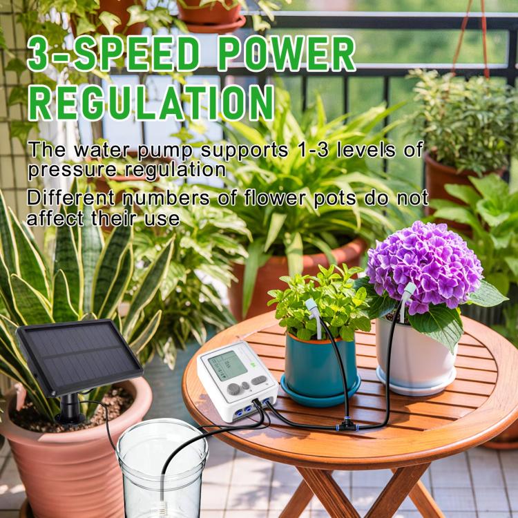 Smart dual water pump controller with solar panel for timed potted plant drip irrigation