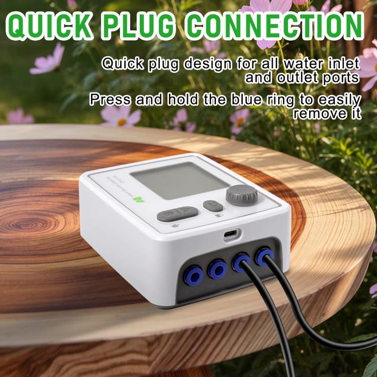 Smart water pump controller with quick plug ports and blue ring connectors on white unit