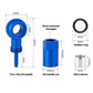 Blue five-line oil needle connector with rubber ring and olive sleeve, sized diagram