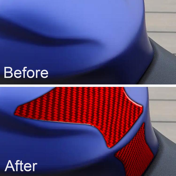 Red carbon-fiber center sticker set with two textured inserts on motorcycle fairing