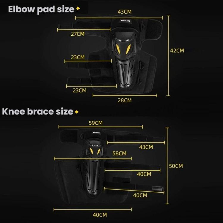 Motorcycle protective pad size chart for elbow and knee measurements