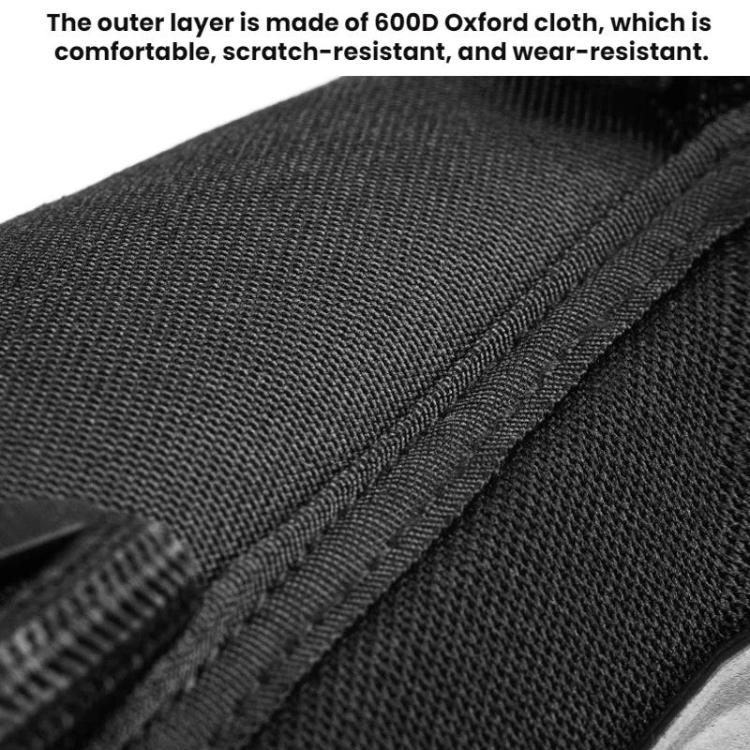 Black textured fabric lining with reinforced stitching on protective pad