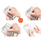 COOL CAMP foldable stainless steel strainer basket showing hands holding and locking