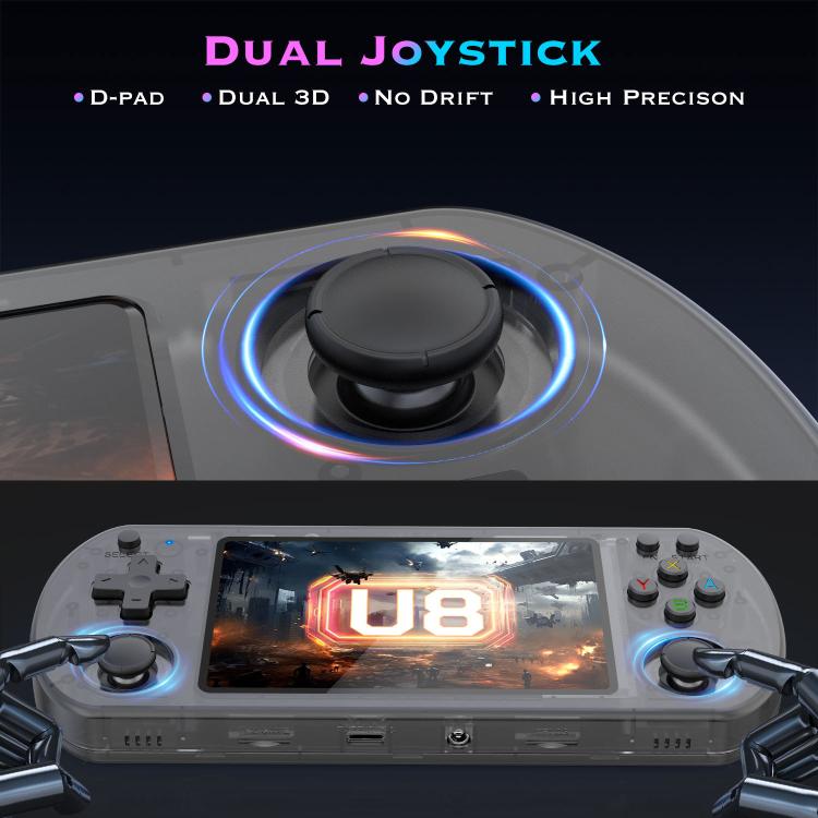 Portable retro handheld game console with dual joystick and large 4-inch screen