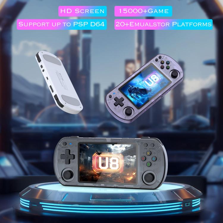 Portable retro handheld game console with 4-inch IPS screen and compact handheld design