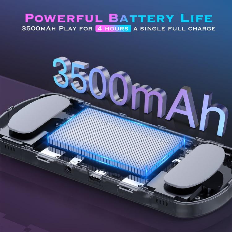 Portable retro handheld game console with open back and built-in battery module