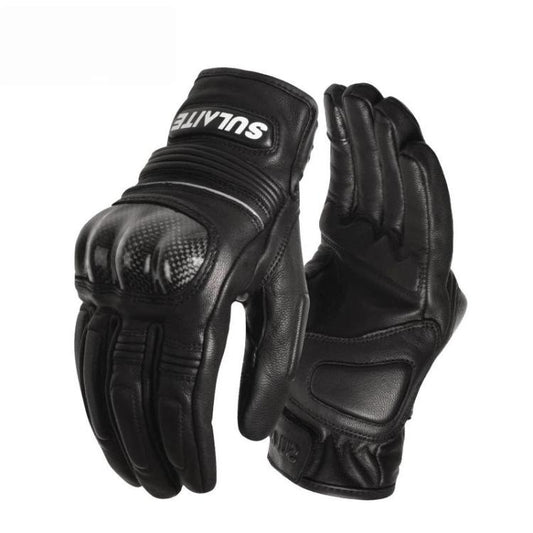 SULAITE Motorcycle Sheepskin Protective Breathable Full-Finger Gloves, For Summer, For Winter With Fleece Lining