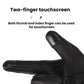 Black full-finger motorcycle gloves with touchscreen thumb and index finger