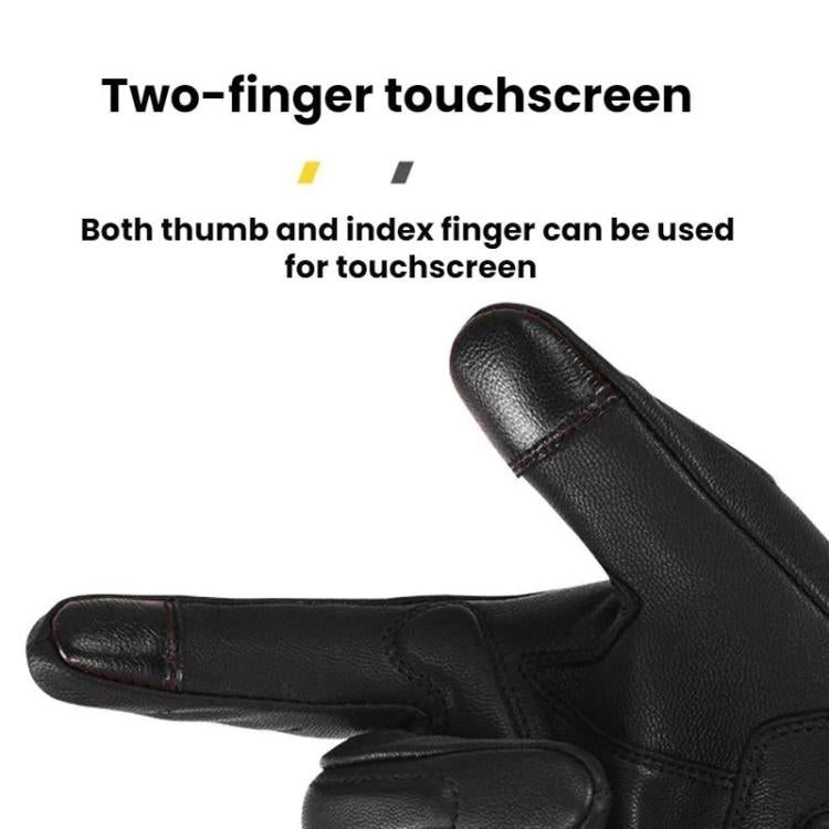 Black full-finger motorcycle gloves with touchscreen thumb and index finger