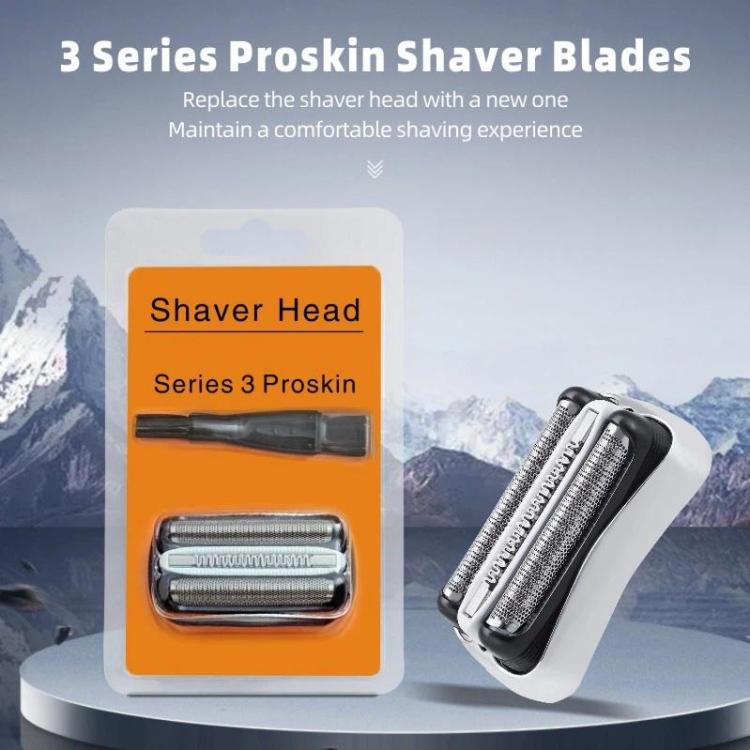Replacement shaver head packaging with Series 3 Proskin blister pack and shaver blade
