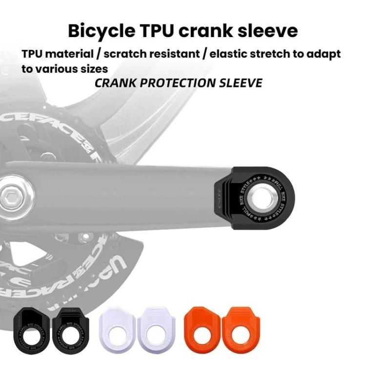 Bike crank protector sleeves on bicycle crank with assorted colored sleeves shown below