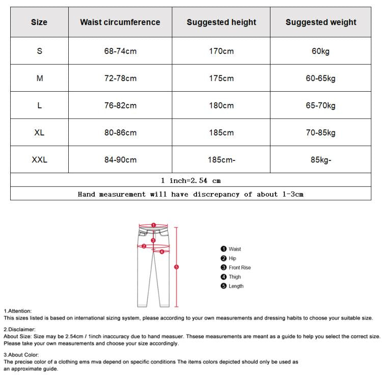 SULAITE protective riding pants size chart showing waist, height, and weight ranges