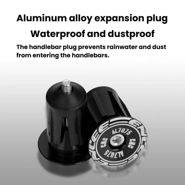 Black bar-end plugs for bicycle handlebar tape, aluminum end caps with threads