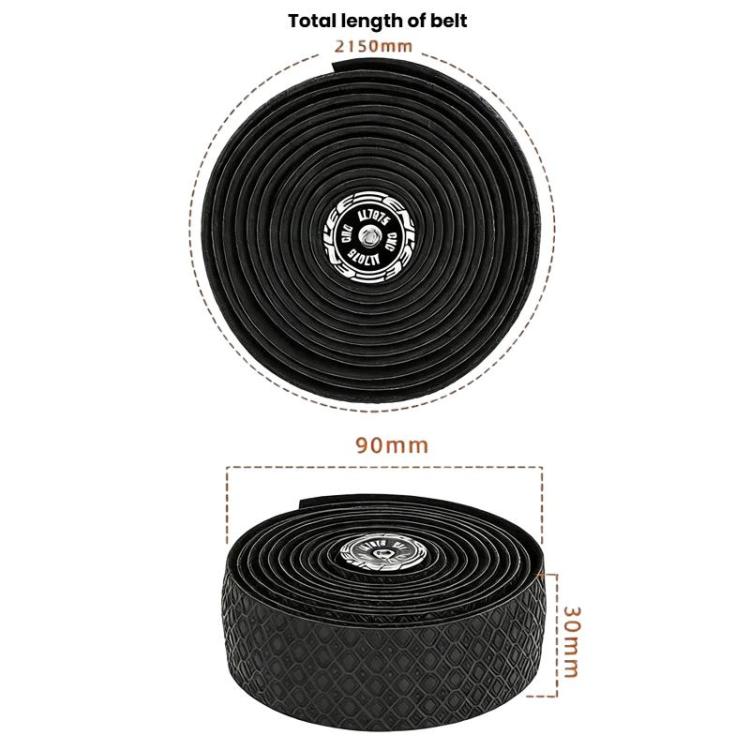 Black bicycle handlebar tape roll shown with 2150mm length and 90mm width