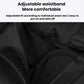 Black protective hip pants close-up showing adjustable waistband and stitched seams
