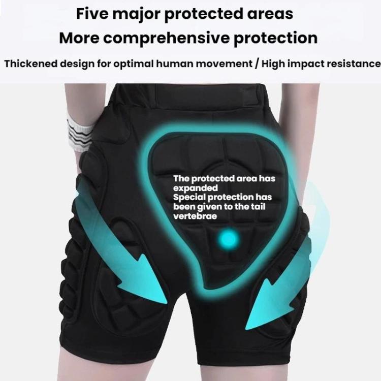 Black padded hip protection shorts showing multiple protected areas with molded panels