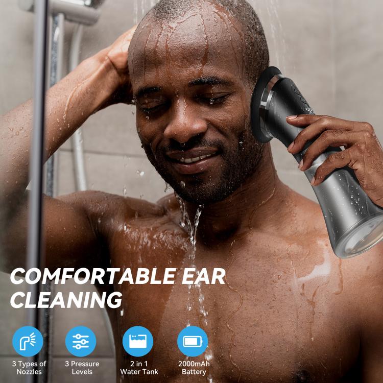 Handheld electric ear irrigator with metal nozzle tip for ear cleaning