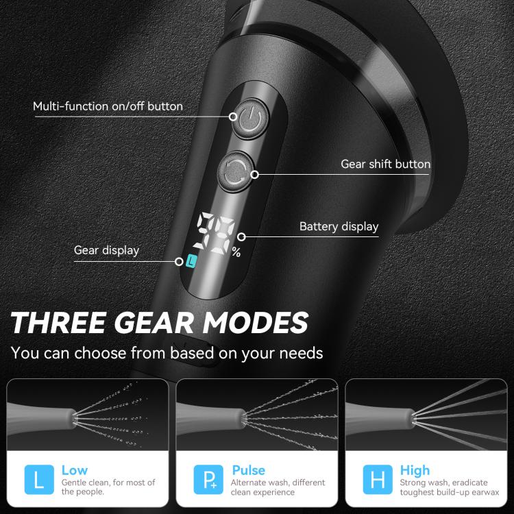 Electric earwax remover handle with gear and battery display buttons