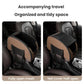 Pet travel carrier organizer attached to car seat with fully open mesh panel