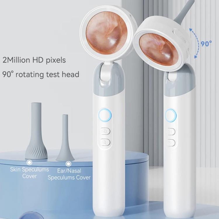 White ear camera inspector with rotating test head and replaceable silicone inspection covers
