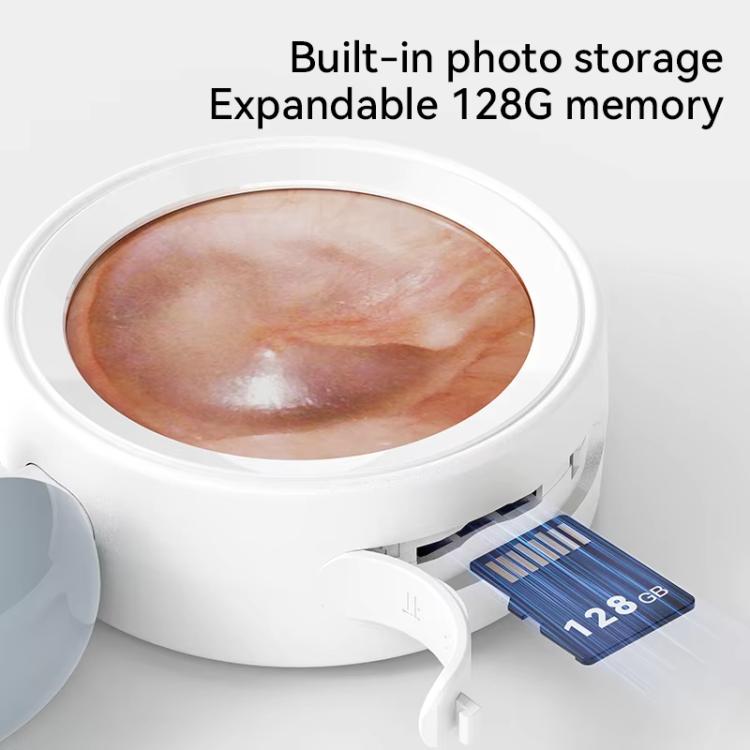 White ear camera base with large circular lens head and memory card inserted