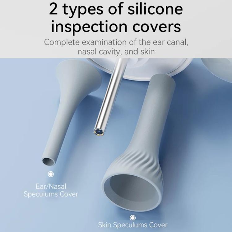 Two silicone inspection covers for ear and nasal use included with inspection tool