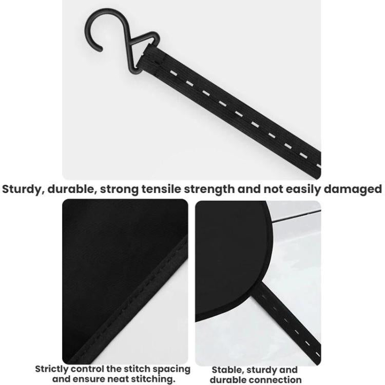 Black windshield wiper dust cover with reinforced stitched edge and hanging hook